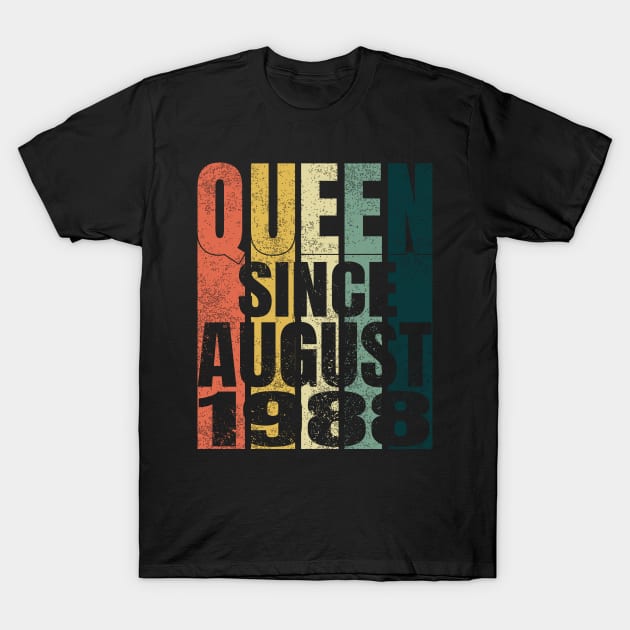 Retro 32nd Birthday Gifts Quarantine Queen Since August 1988 T-Shirt by Smoothbeats